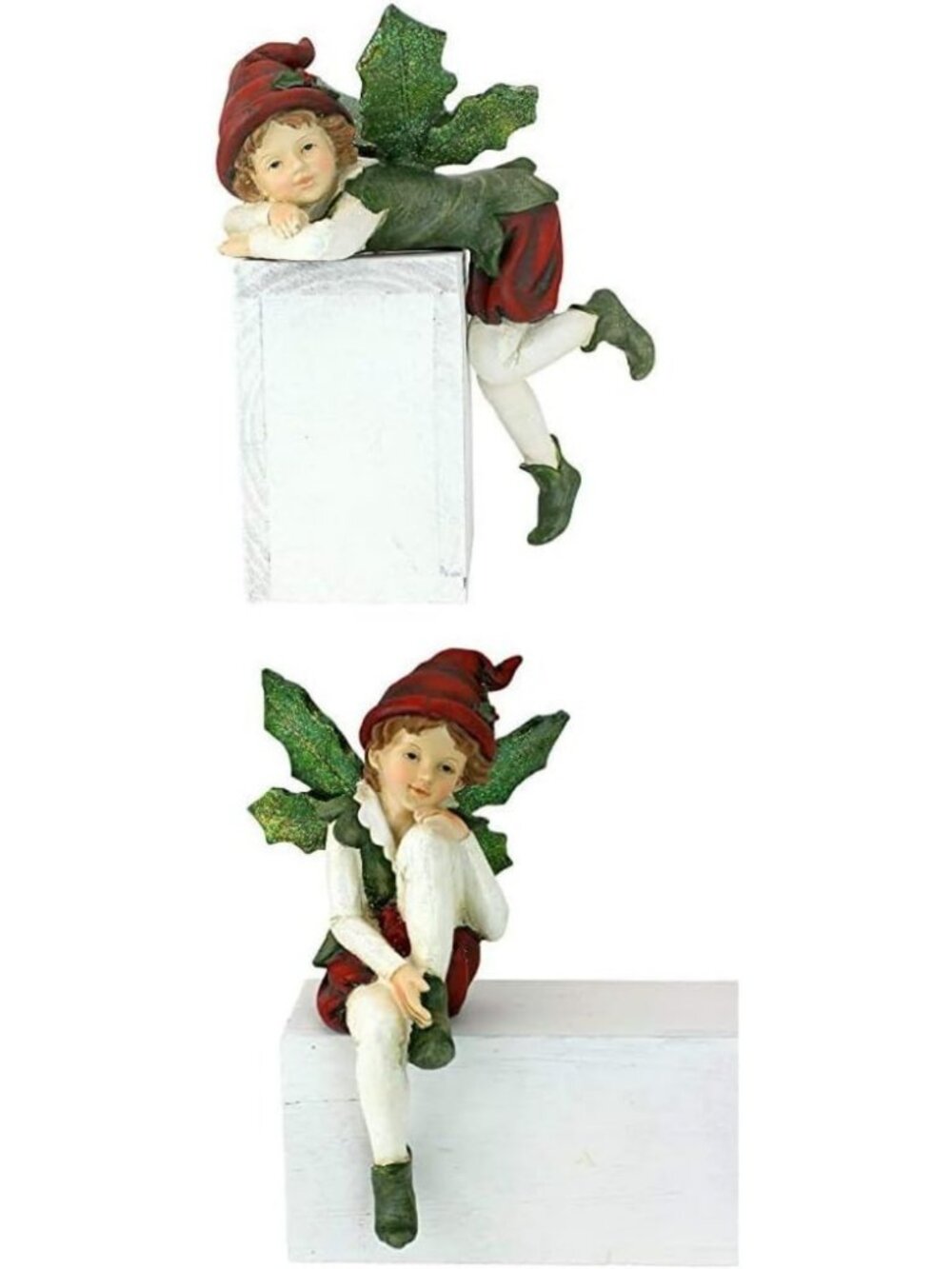 Set of 2 Festive Christmas Elf Sitters - Holiday Decor for Home & Office
